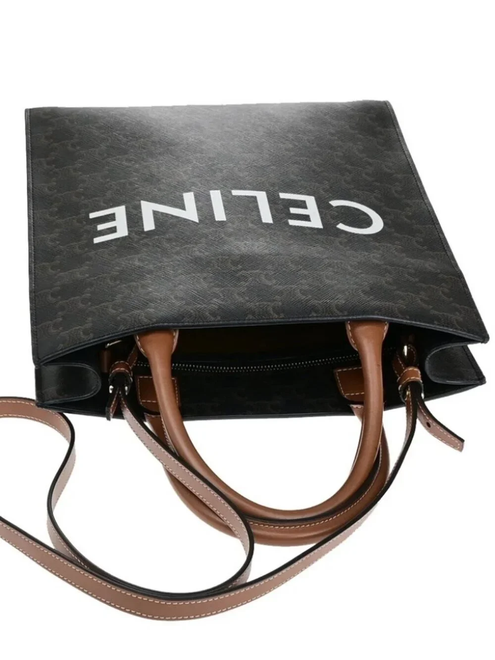 CELINE Logo Vertical Cabas 2Way Hand Tote Bag Triomphe Canvas Leather